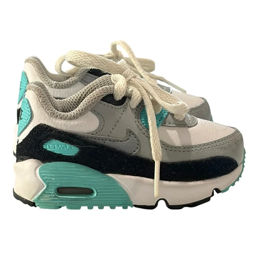 Nike Air Max 90 Toddler 4C White Aurora Green Grey CD6868-102 Sneaker‎